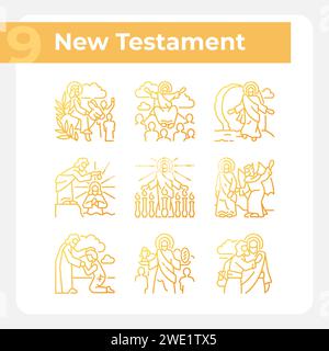New testament scenes gradient linear vector icons set Stock Vector