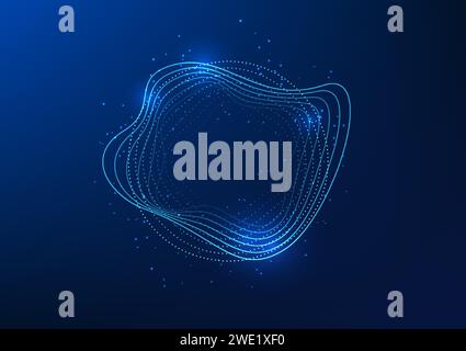 Abstract technology background, Dot Connected to the digital network Circular wave Particle that represents innovation communication, big data, future Stock Vector