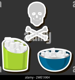 Illustration on theme tasty sweet sugar for restaurant menu, white food product consisting of small grains sand sugar for adding to different dishes Stock Vector