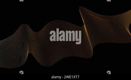 Abstract smooth wavy lines in gold color on a black background. Stock Vector
