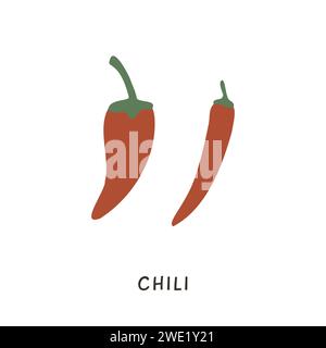 Simple red chili peppers icon in different shapes. Red Jalapeno, Cayenne and Fresno spicy pepper. Hot food in menu. Ingredient for Asian or Mexican cu Stock Vector