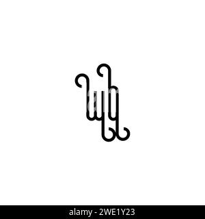 WO simple curved concept initial logo design black and white background Stock Vector