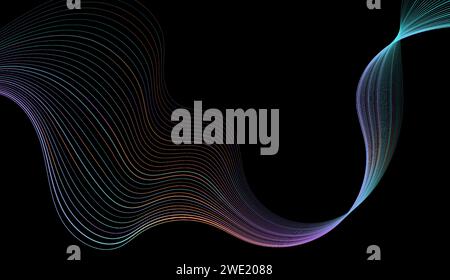Holographic curved wavy lines abstract tech background. Vector graphic minimal design Stock Vector