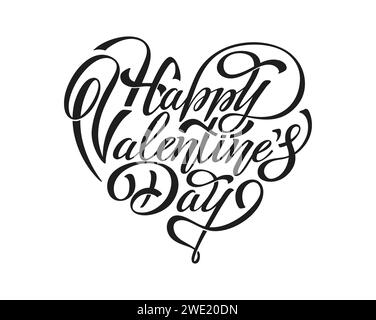 Happy Valentine's Day hand lettering vector type illustration. Vector illustration. Romantic quote card. Text for card or invitation, banner template. Stock Vector