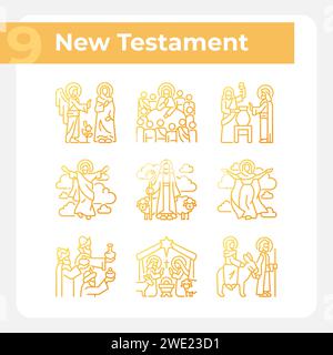 Biblical scenes gradient linear vector icons set Stock Vector