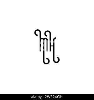 MH simple curved concept initial logo design black and white background Stock Vector