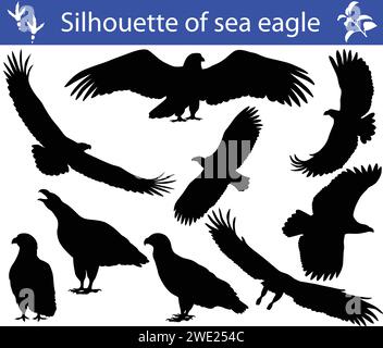 Collection of silhouettes of sea eagles Stock Vector