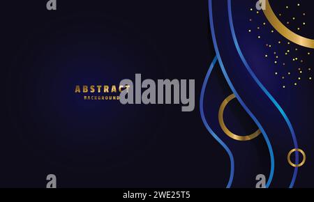Dark blue luxury premium background with gold line shape Stock Vector