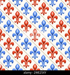 Vector Fleur de Lis Seamless Pattern, repeat background with illustrations of pattern with blue and red fleur de lis flourish for wrapping paper, squa Stock Vector