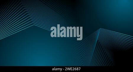 Dark blue curved refracted geometric lines tech abstract background. Vector design Stock Vector