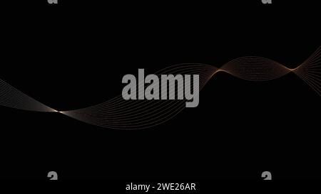 Abstract smooth wavy lines in gold color on a black background. Stock Vector