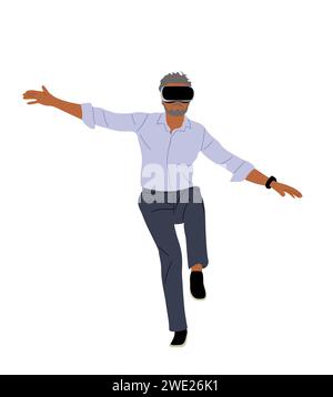 Business man standing in virtual reality headset. Stock Vector