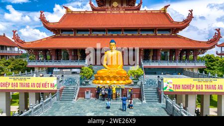 Aerial view of Thanh Tam Pagoda in Binh Chanh district. A beautiful Buddhist temple. A mixed architecture of China, India and Vietnam Stock Photo