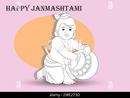 Lord Krishna Vector Illustration. Happy Janmashtami, Annual Hindu Festival  Greetings. Line Art Portrait Stock Vector - Illustration of design,  govinda: 96144756