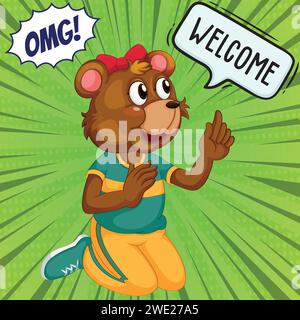 cute bear girl cartoon pop art style vector image Stock Vector