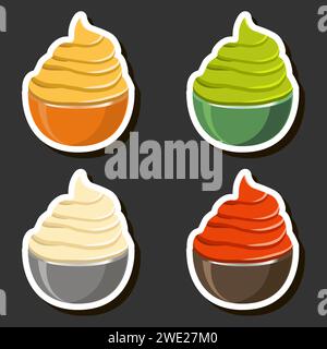 Illustration on theme big set various types beautiful tasty edible bright sauce consisting of various ingredients Stock Vector