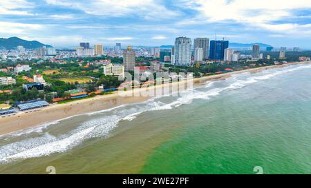 Vung Tau is a famous coastal city in the South of Vietnam. Vung Tau city aerial view in the morning, Vung Tau is the capital of the province Stock Photo