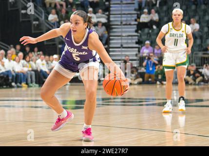 Waco, Texas, USA. 22nd Jan, 2024. Kansas State Wildcats guard Brylee Glenn (5) steals the ball during the 1st half of the NCAA Basketball game between the Kansas State Wildcats and Baylor Lady Bears at Foster Pavilion in Waco, Texas. Matthew Lynch/CSM/Alamy Live News Stock Photo