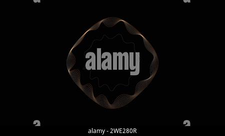 Abstract smooth wavy lines in gold color on a black background. Stock Vector