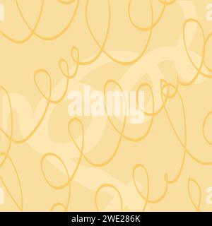 Hand drawn cute squiggle grid. doodle beige, yellow, golden wavy pattern with scribbles. Doodle square background with texture. Line art freehand grid Stock Vector