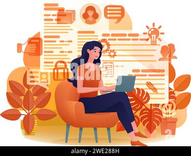 Woman Laptop Resume CV Job Search Online Cartoon Stock Vector