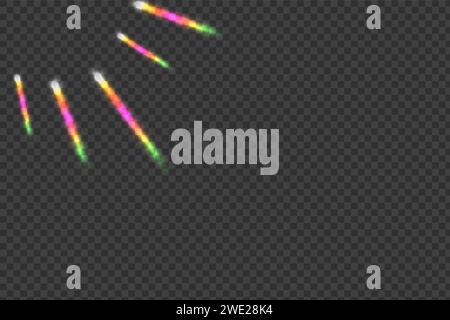 Rainbow angle prism rainbow light. Sun rays overlay effect. Stock Vector