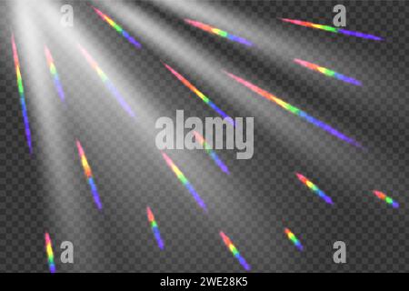 Rainbow angle prism rainbow light. Sun rays overlay effect. Stock Vector