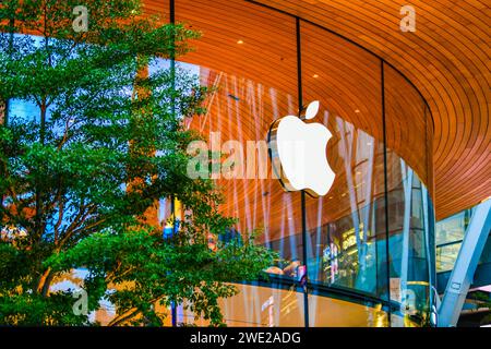 BANGKOK, THAILAND - Nov 12, 2022: Apple logo brand neon sign icon on Apple store building at Apple Store Central World Stock Photo
