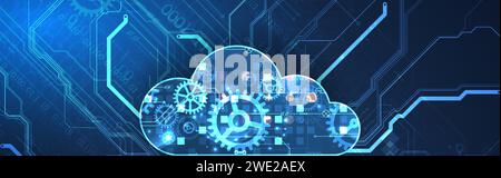 Cloud computing concept.Abstract connection technology background. Hand drawn vector. Stock Vector
