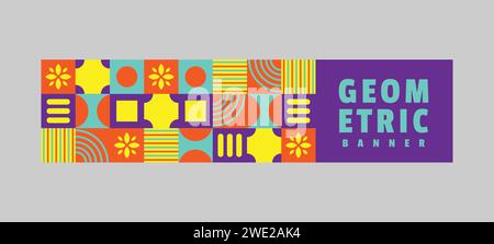 Flat colorful geometric horizontal banner design background Stock Vector