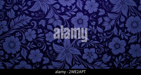 seamless floral pattern with flowers leaves wallpapers dark blue backgrounds for Fashionable modern wallpaper or textiles, book covers Stock Vector