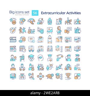 2D multicolor big icons set for extracurricular activities Stock Vector