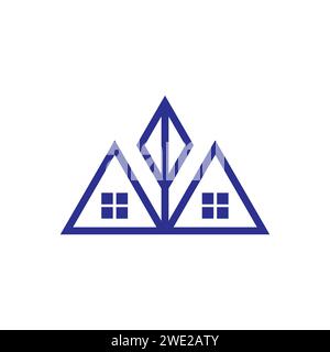 Minimalist house logo simple continuous line style design. Modern Minimalist House with tree Logo line art Design icon template. Suitable for construc Stock Vector
