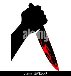 Silhouette of bloody knife in hand, murder and crime, assault with knife, vector Stock Vector