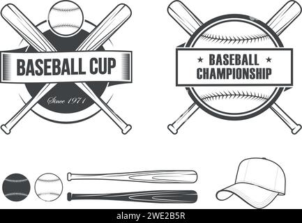 Baseball, sport badges, emblems, elements and icons. Set of illustrations. Stock Vector