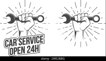 Hand with wrench, mechanic, plumber illustration Stock Vector