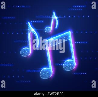 A digital vector notes icon on blue representing music Stock Vector