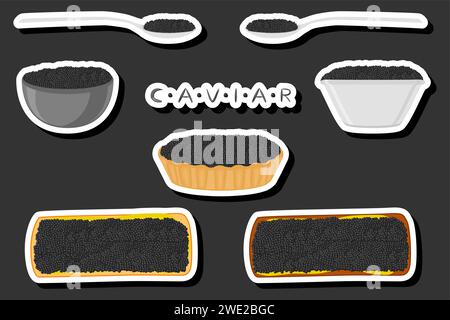Illustration on theme big set various types fish caviar, bread different size Stock Vector