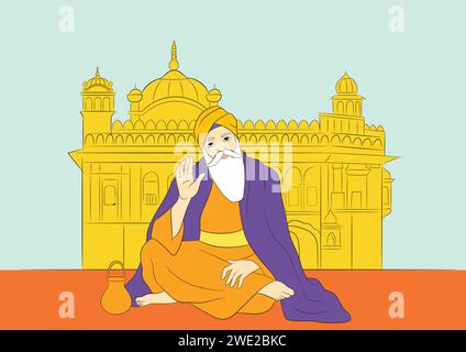 Vector illustration of Happy Gurpurab, Guru Nanak Jayanti festival of Sikh celebration Stock Vector