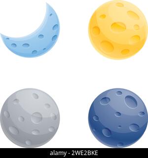 Moon phase icons set cartoon vector. Different phase of moon. Celestial body, astronomy Stock Vector