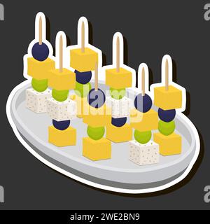Illustration on theme big set various types beautiful tasty canape Stock Vector
