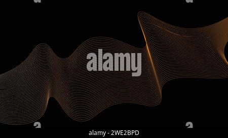 Abstract smooth wavy lines in gold color on a black background. Stock Vector
