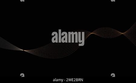 Abstract smooth wavy lines in gold color on a black background. Stock Vector
