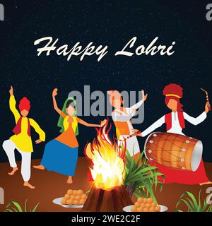 Happy Lohri Festival Of Punjab Vector Illustration Stock Vector Image ...