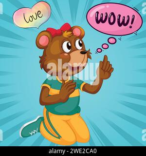 cute bear girl cartoon pop art style vector image Stock Vector