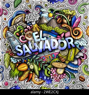 Vector funny doodle illustration with El Salvador theme. Vibrant and ...