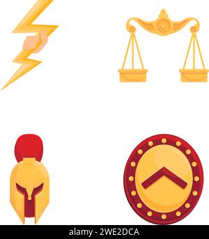 Ancient greece icons set cartoon vector. Culture and history of ancient greece. Greek civilization Stock Vector