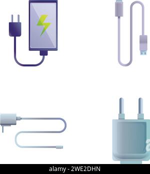 Phone charger icons set cartoon vector. Various type of modern charger. Device for mobile Stock Vector