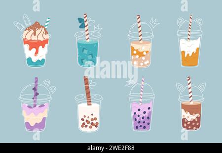Bubble Milk Tea set. Stock Vector