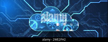 Cloud computing concept.Abstract connection technology background. Hand drawn vector. Stock Vector